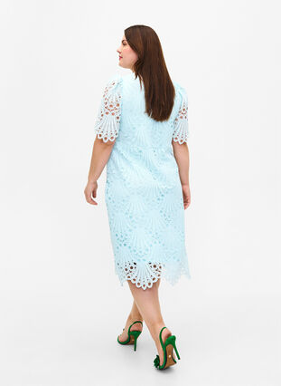 Heklet kjole med korte ermer, Delicate Blue, Model image number 1