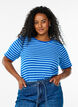 T-shirt med striper og ribbestrikket struktur, Bl&aring;, Model image number 0