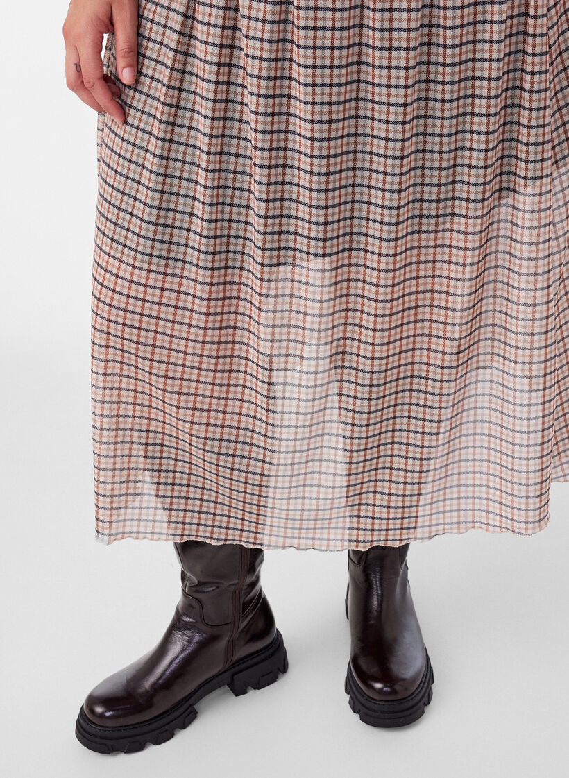 Rutete midiskj&oslash;rt i netting, Beige, Model image number 2