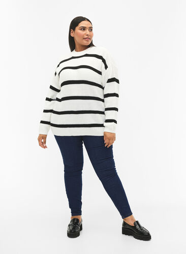 FLASH - Strikket genser med striper, White/Black Stripe, Model image number 2