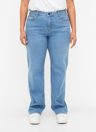  Gemma jeans med høy midje og rett passform, Light blue, Model image number 2