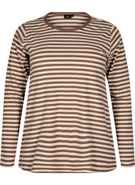 Stripete bluse med lange ermer, Birch/Fossil