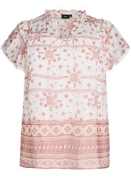 Mønstret bluse med volanger og korte ermer, Snow W. Rose Dust
