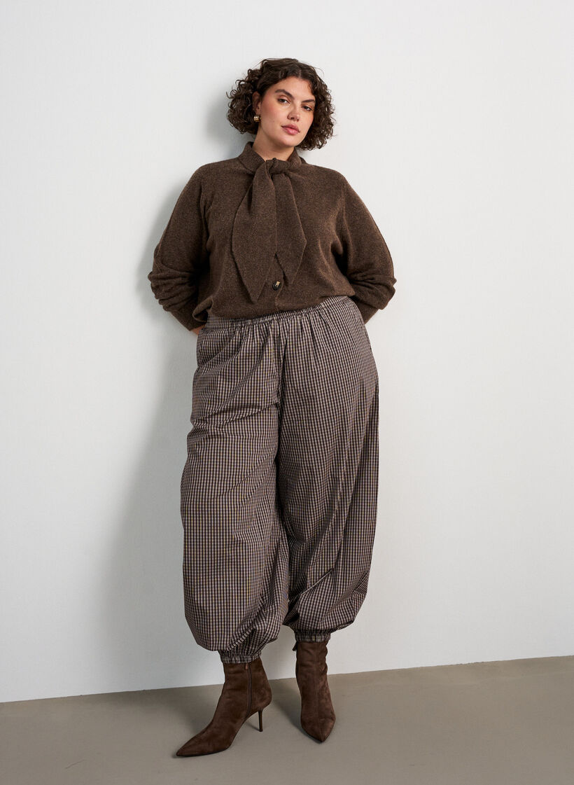 Cardigan med sl&oslash;yfeb&aring;nd og knapper, Brun, Model image number 1