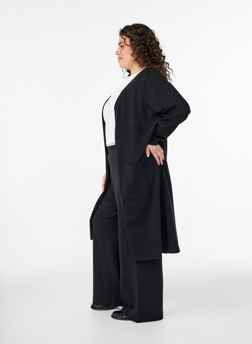 Lang, &aring;pen cardigan med lommer, Svart, Model image number 2
