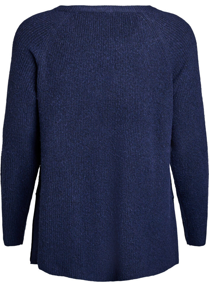 Strikkegenser med diagonalt m&oslash;nster og raglanermer, Bl&aring;, Packshot image number 1