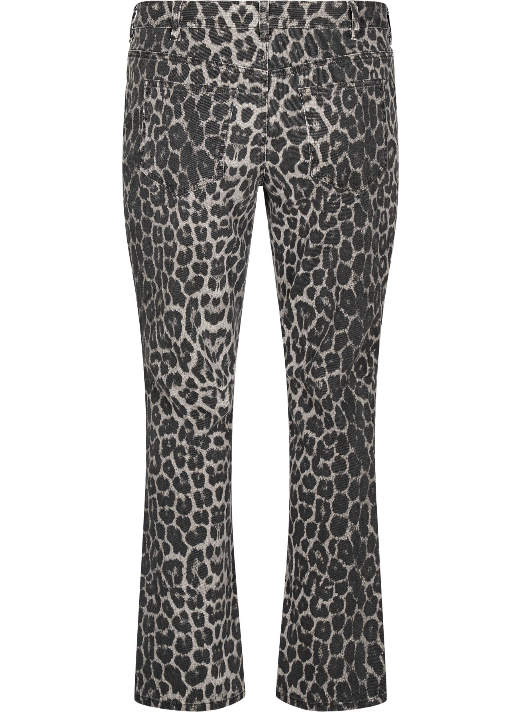 Zizzi Emily jeans med leopardm&oslash;nster, Gr&aring;, Packshot image number 1