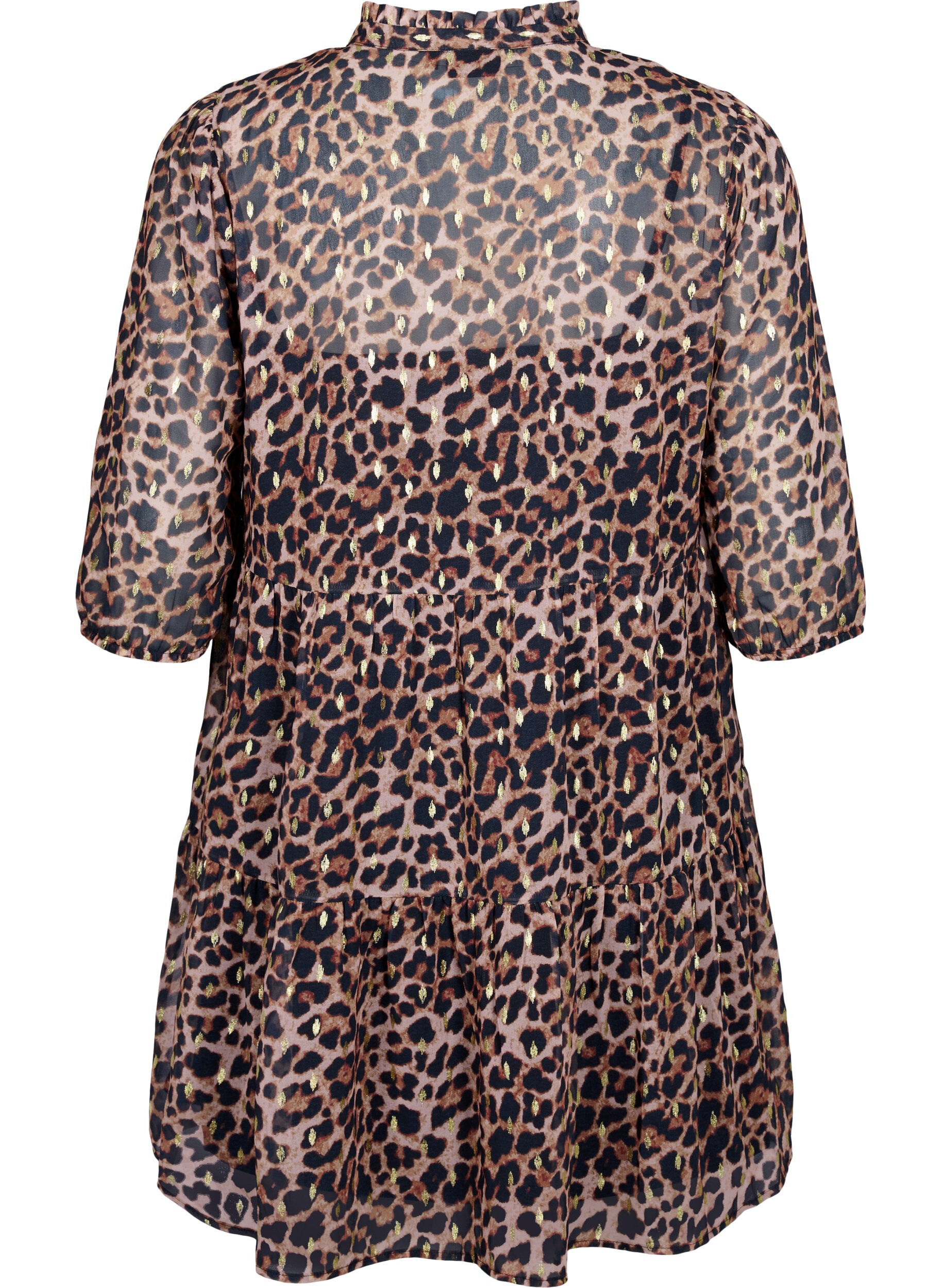 Zizzi Tunika med leopardm&oslash;nster og lurex, Leopard AOP, Packshot image number 1