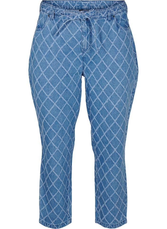 Cropped Mille jeans med destroy-mønster, Blue Denim, Packshot image number 0