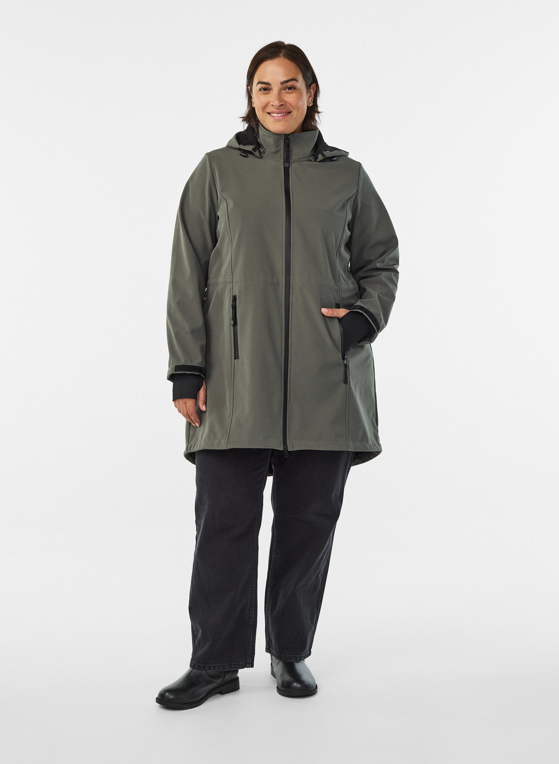 Zizzi Softshell-jakke med avtagbar hette, Gr&aring;, Model image number 1