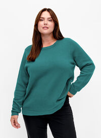 Bluse i strukturstrikket bomullskvalitet, Deep Lake, Model