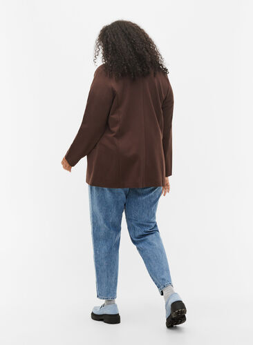 Cropped Mille mom jeans med colorblock, Blue denim, Model image number 1
