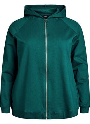 Zizzi Hettegenser med glidelås og trykk på ryggen, Grønn, Packshot image number 0