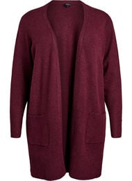Ribbestrikket cardigan med lommer, Fig Black Mel.
