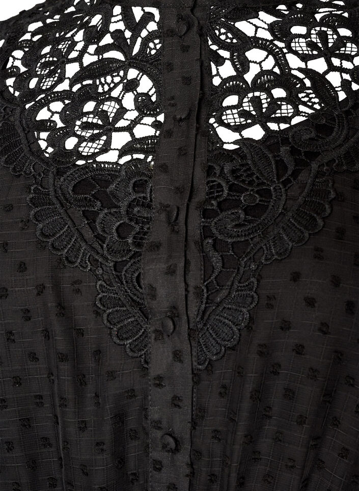 Chiffonkjole med guipure blonder og empirelinje, Svart, Packshot image number 2
