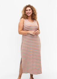 Ribbet kjole uten ermer av viskose, Natural W. Stripe, Model