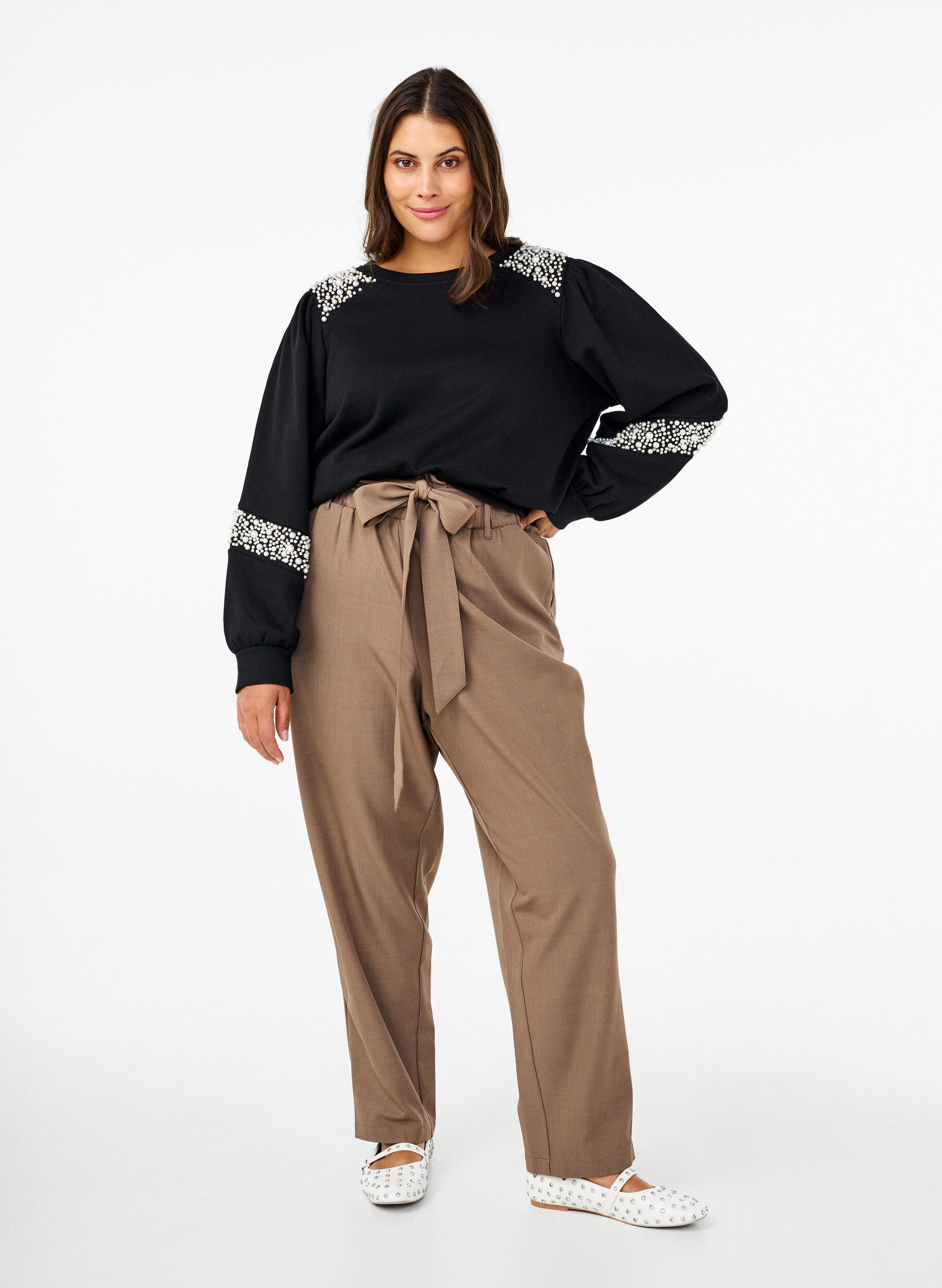 Zizzi Genser med perledetaljer, Black, Model image number 2