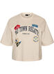 T-skjorte med teksttrykk og merker, Beige, Packshot image number 0