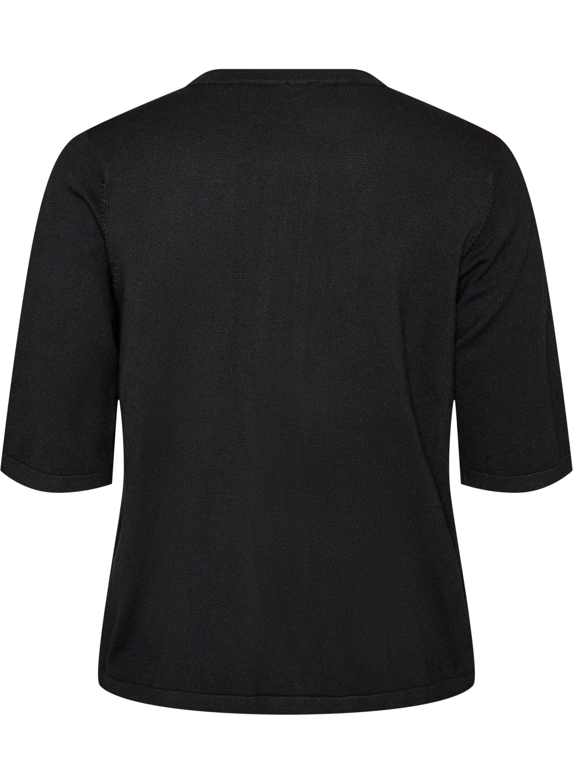 ZizziStrikket cardigan med hjerteknapper og korte ermer, Svart, Packshot image number 1