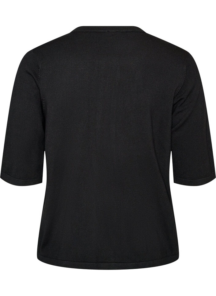 Strikket cardigan med hjerteknapper og korte ermer, Svart, Packshot image number 1