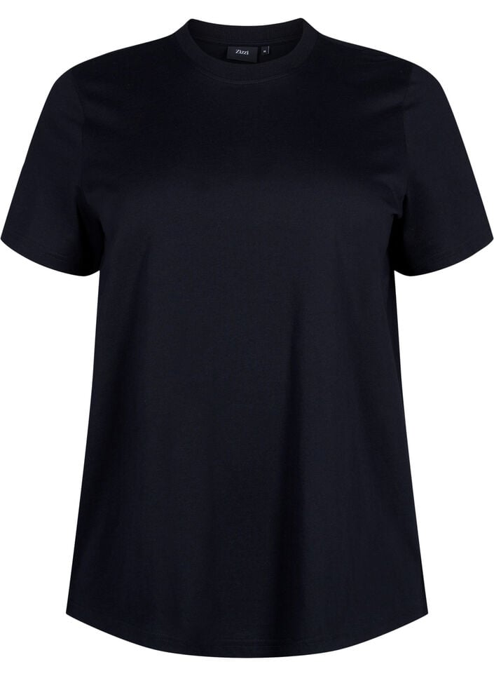 Basic T-skjorte i bomull med rund hals, Svart, Packshot image number 0