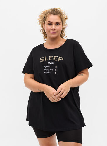 Oversized T-skjorte i økologisk bomull, Black Sleep, Model image number 0