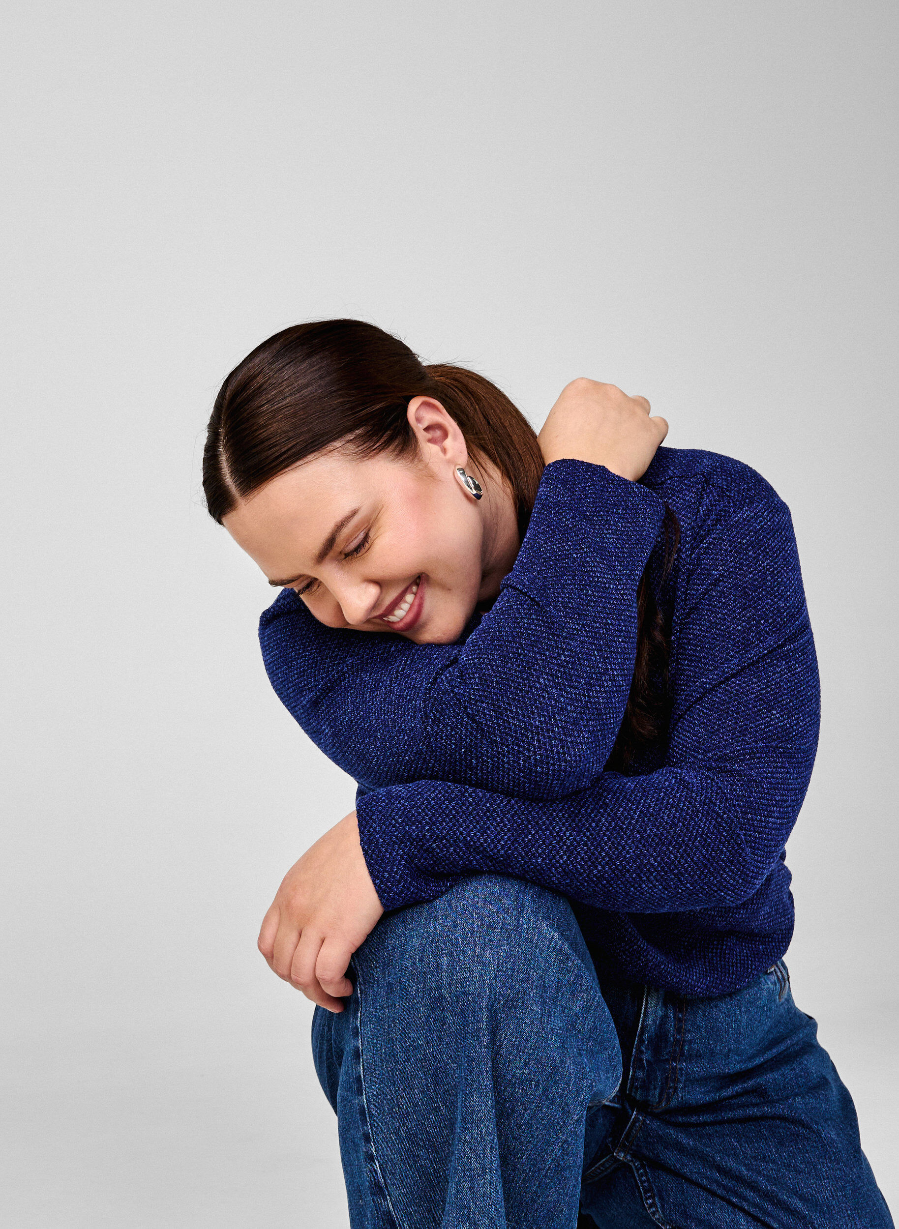 Zizzi Melange Bluse med rund hals og lange ermer, Sodalite Blue, Image image number 0