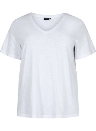 Kortermet basic t-skjorte med v-hals, Bright White, Packshot image number 0