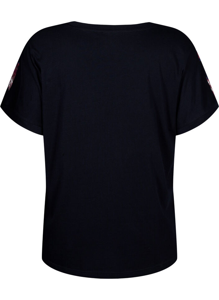 Løs T-skjorte med blomstertrykk, Black Purple Fl. AOP, Packshot image number 1