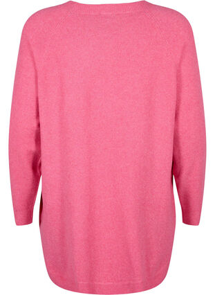 Melert strikkegenser med knappedetaljer, Hot Pink White Mel., Packshot image number 1