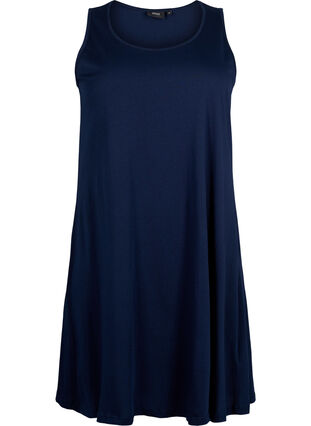 Ermeløs kjole i bomull med A-form, Navy Blazer solid, Packshot image number 0