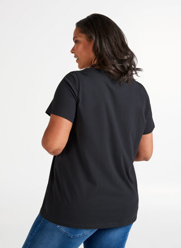 Kortermet T-skjorte i bomull med motiv, Black, Model image number 1
