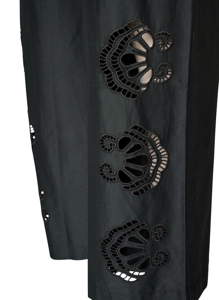 Bomullsbukser med broderte utskj&aelig;ringer, Svart, Packshot image number 3