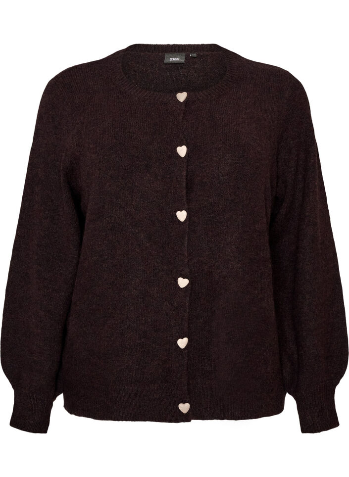 Cardigan med hjerteformede knapper, Brun, Packshot image number 0