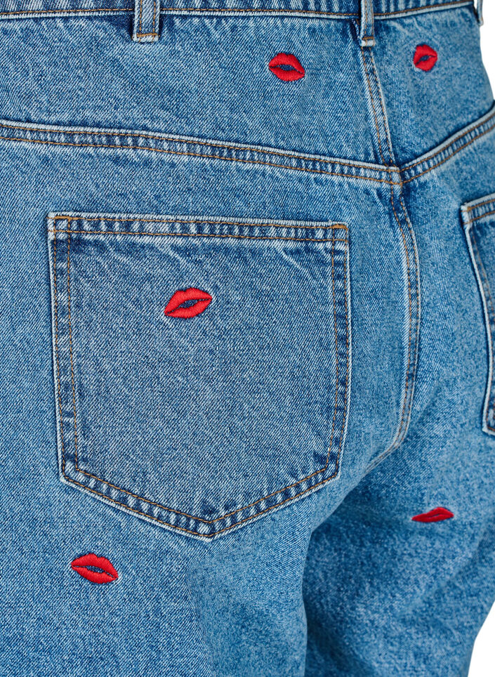 Mille mom-fit jeans med broderi, Blå, Packshot image number 3
