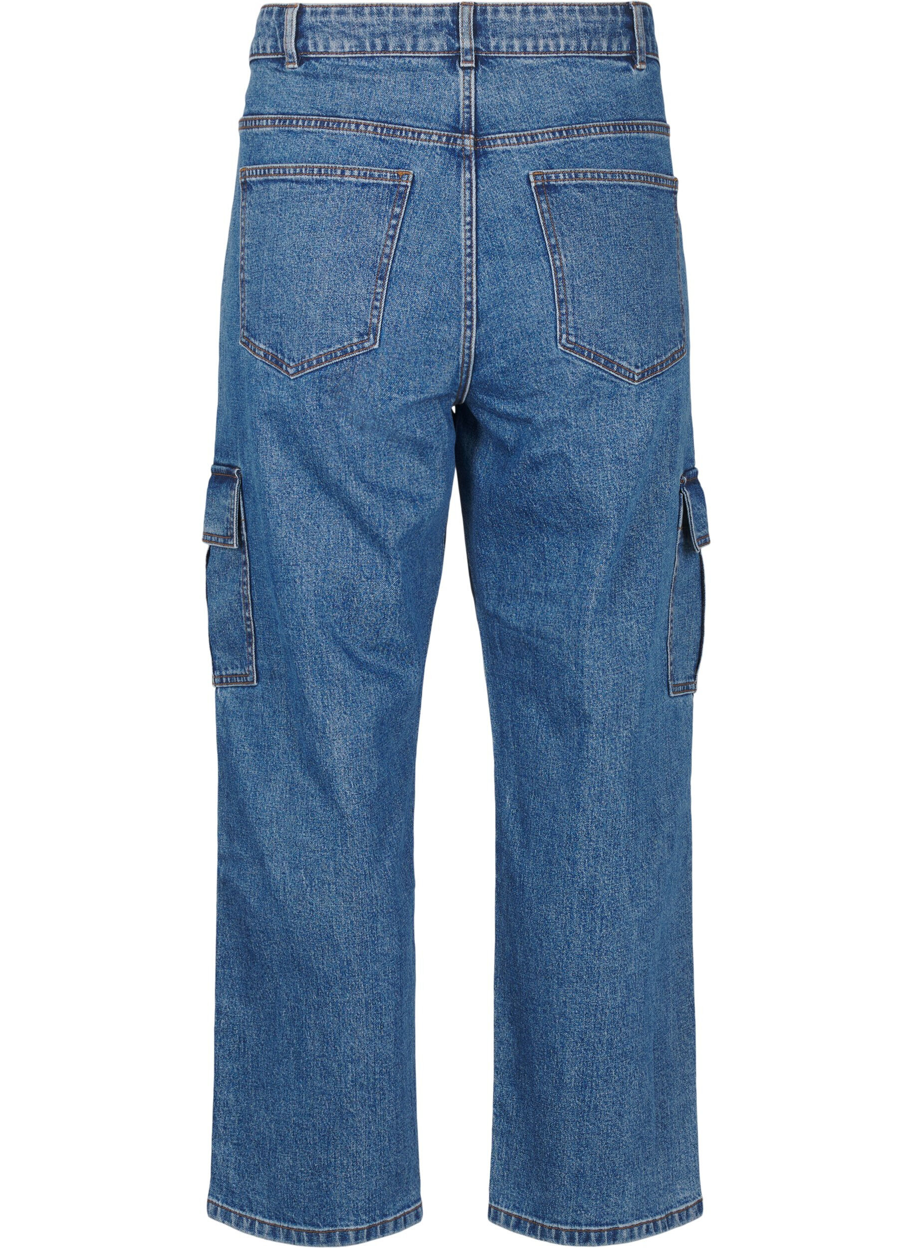 Zizzi Cargo-jeans med h&oslash;y midje, Blue Denim, Packshot image number 1