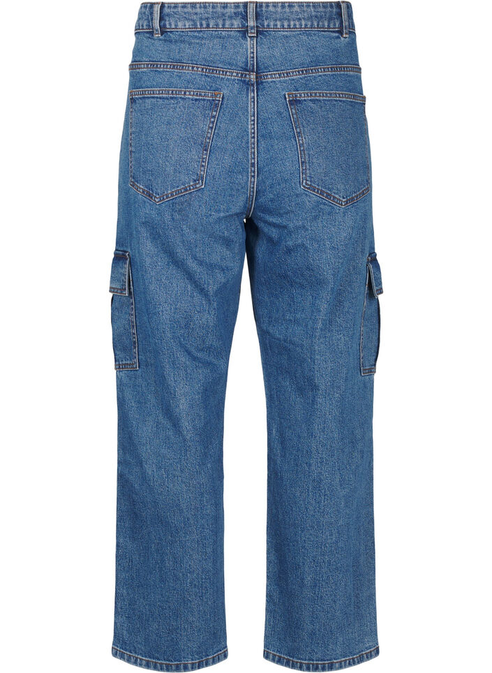 Cargo-jeans med høy midje, Blue Denim, Packshot image number 1