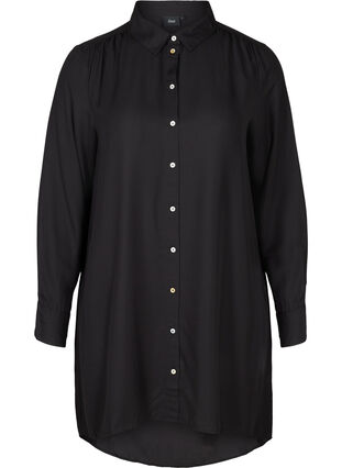 Lang skjorte i viskose, Black, Packshot image number 0