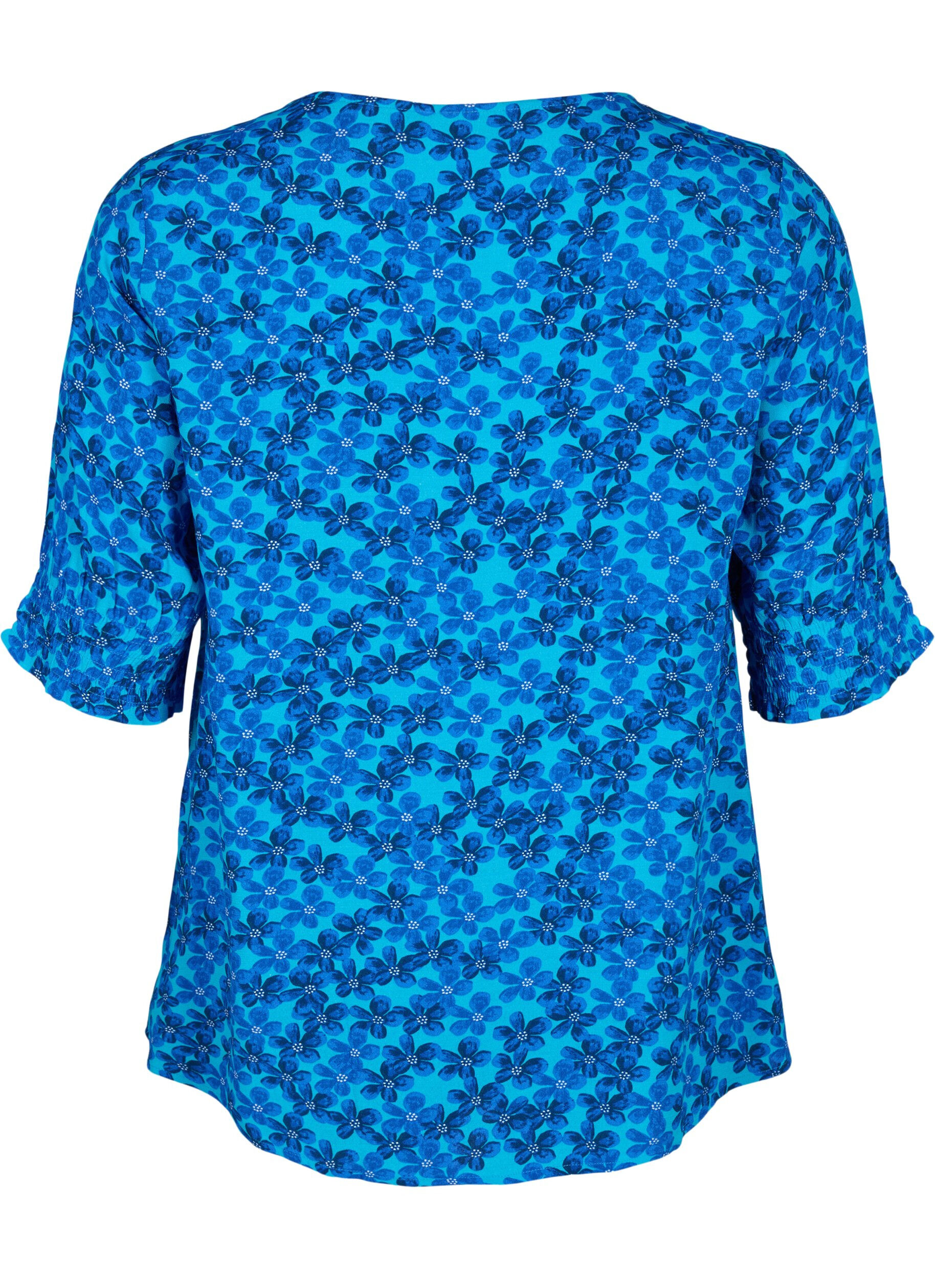 Zizzi Bluse i viskose med knapper, Blue Small Flower, Packshot image number 1