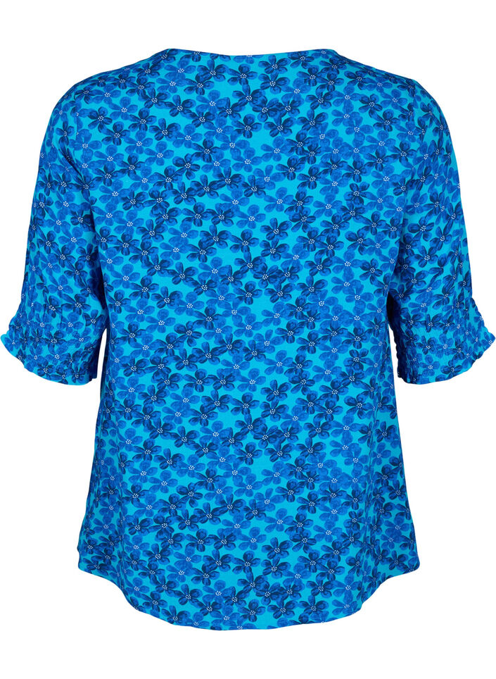 Bluse i viskose med knapper, Blue Small Flower, Packshot image number 1