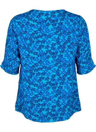 Bluse i viskose med knapper, Blue Small Flower, Packshot image number 1