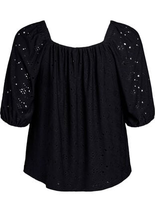 Zizzi Bluse med korte puffede ermer og hullmønster, Svart, Packshot image number 1