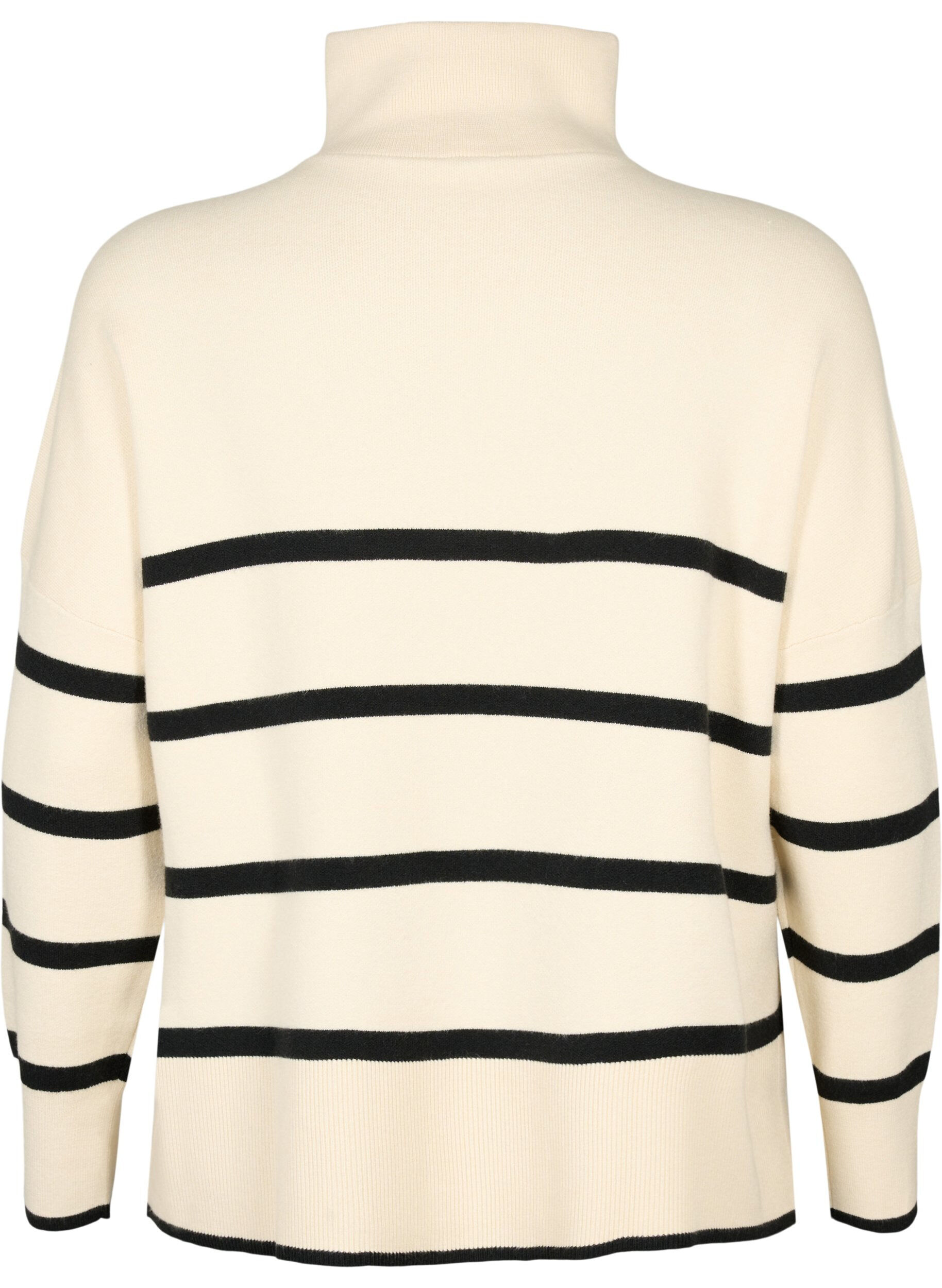 Zizzi Pullover med striper og h&oslash;y krage	, Birch w. Black, Packshot image number 1