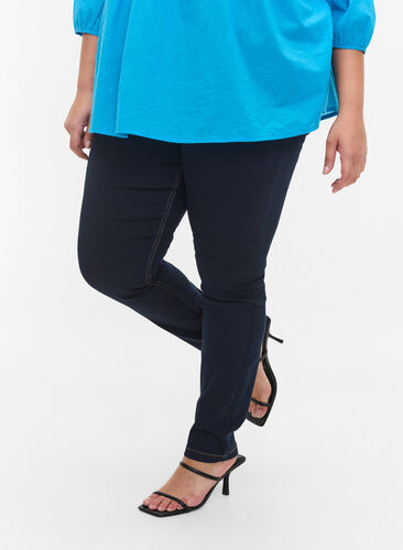 Super slim Amy jeans med høyt liv, Blue denim, Model image number 2