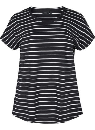 Stripete T-skjorte i bomull, Black/White Stripe, Packshot image number 0