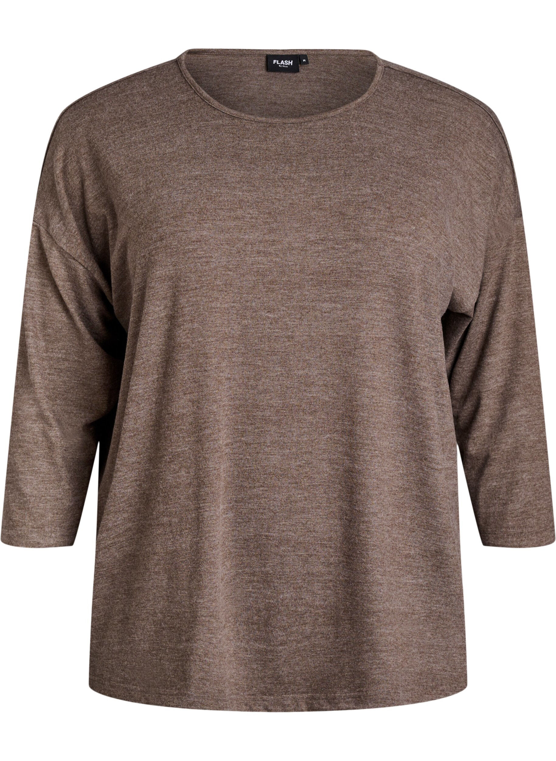 ZizziJersey bluse med 3/4 ermer, Brun, Packshot image number 0