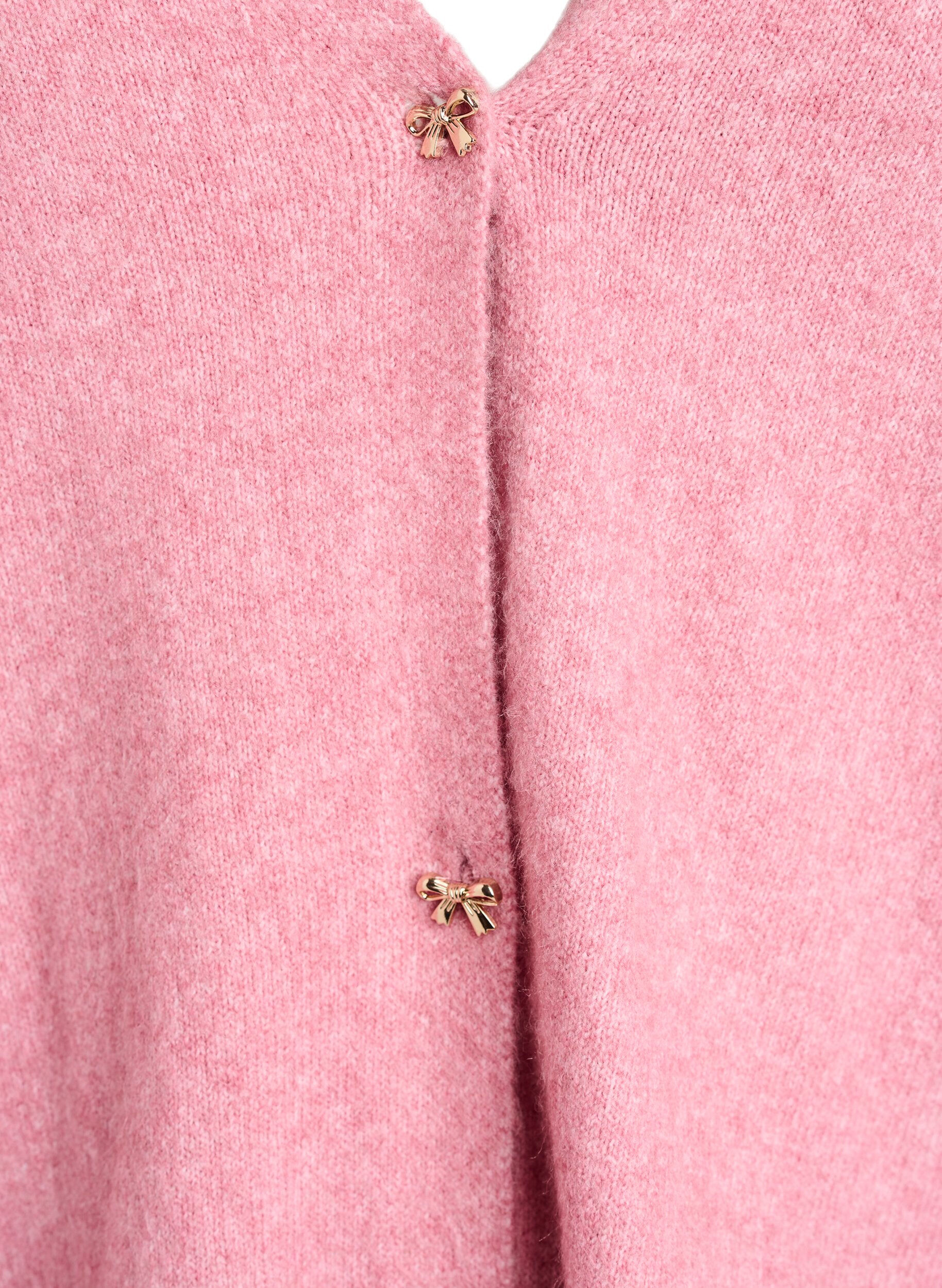 Zizzi Strikkecardigan med ull og sl&oslash;yfeknapper, Rosa, Packshot image number 2