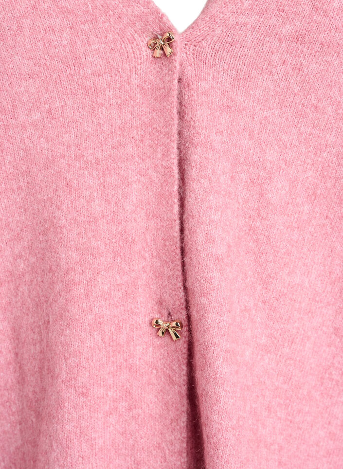 Strikkecardigan med ull og sløyfeknapper, Rosa, Packshot image number 2
