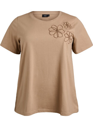 Zizzi T-skjorte med dekorative detaljer, Beige, Packshot image number 0