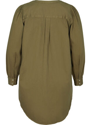 Lang bomullsskjorte med puffermer, Ivy Green, Packshot image number 1